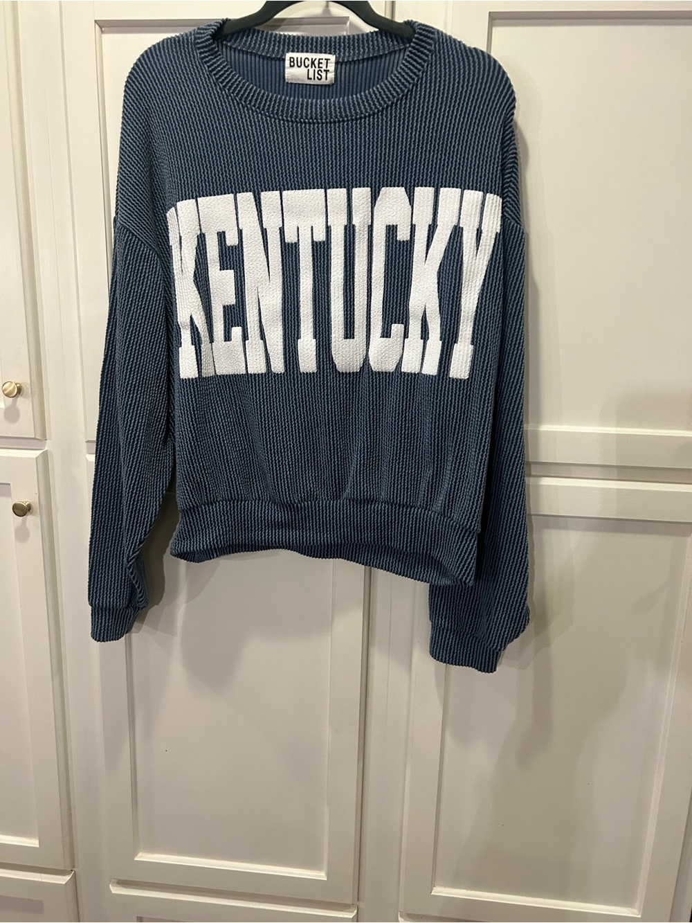 Bucket List 'Kentucky' Crewneck Sweater in Slate Blue & White